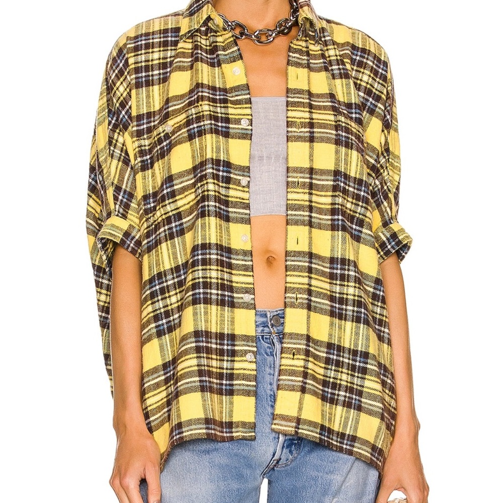 Yellow Plaid Button-Up Shirt - Unbranded